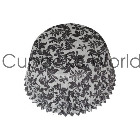 BLACK FLORAL DAMASK PAPER MUFFIN CUPCAKE CASES PETIT 50PCS